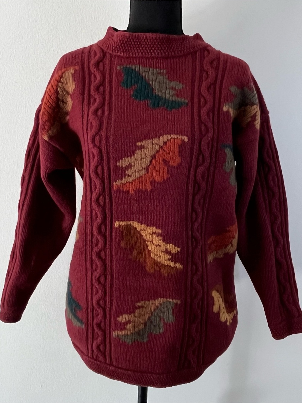 Women's Eddie Bauer Vintage 90s Rust Wool Knit Autumn Leaf Motif Knit Sweater M